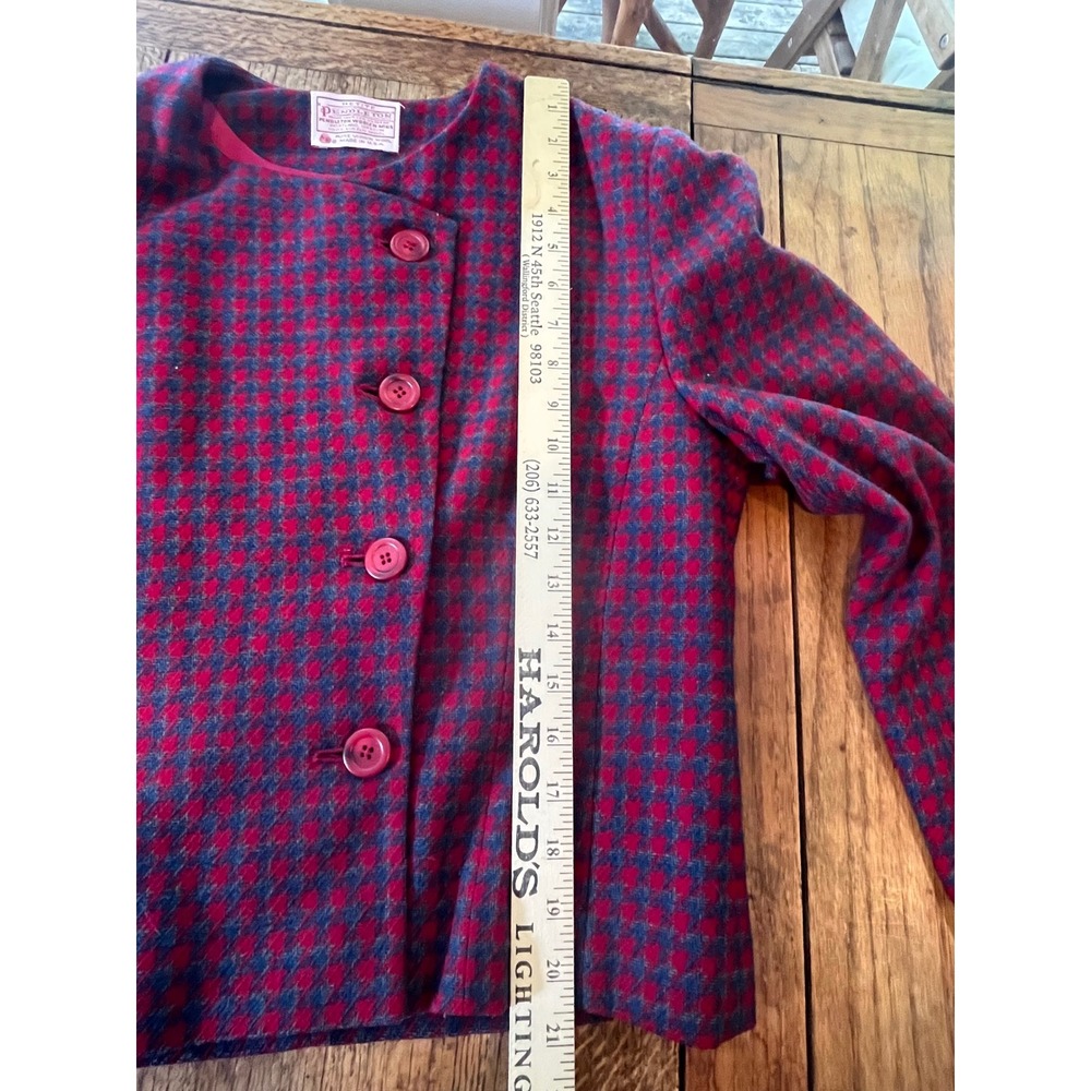 Vintage‎ Pendleton Women's red grey houndstooth virgin wool blazer jacket 80s 10 - Picture 6 of 8